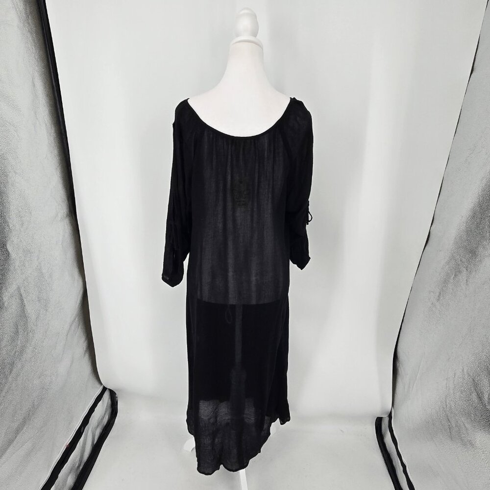 Johnny Was Calme Maxi Slip Gauze Dress Black 3/4 Sleeve Lagenlook Size XS NEW - Picture 6 of 8